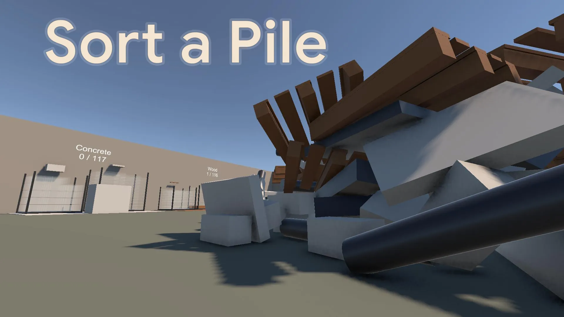 Heap of items, with bays on the background.